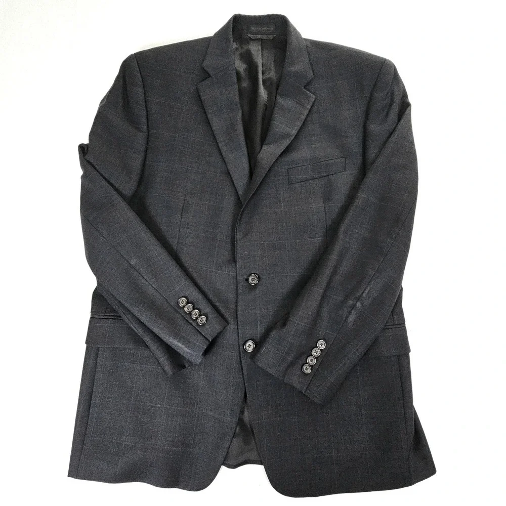 Lauren Ralph Lauren Mens Blazer Gray Windowpane Check Two Button Sport Coat